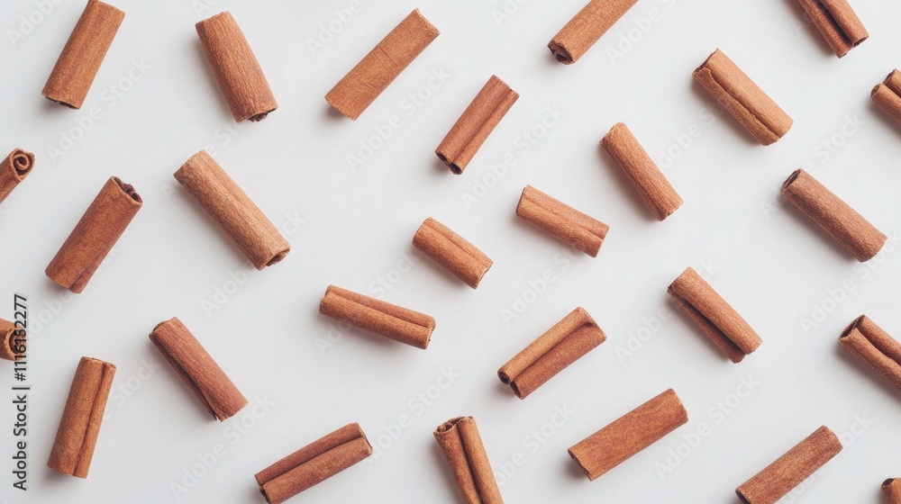 Aufkleber group of aromatic cinnamon sticks arranged on a white background showcasing their natural texture an