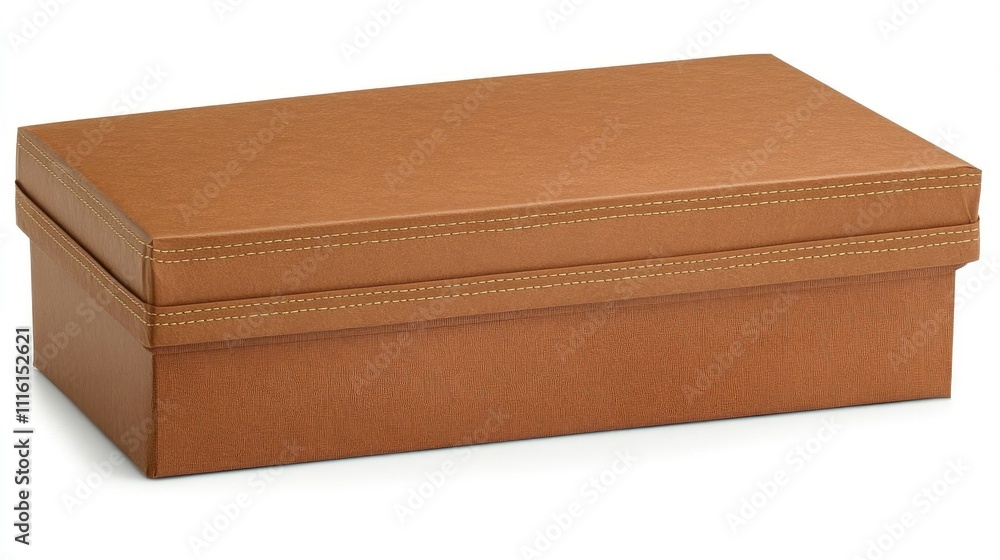 Poster elegant brown cardboard storage box with a lid isolated on a light background for organization and d