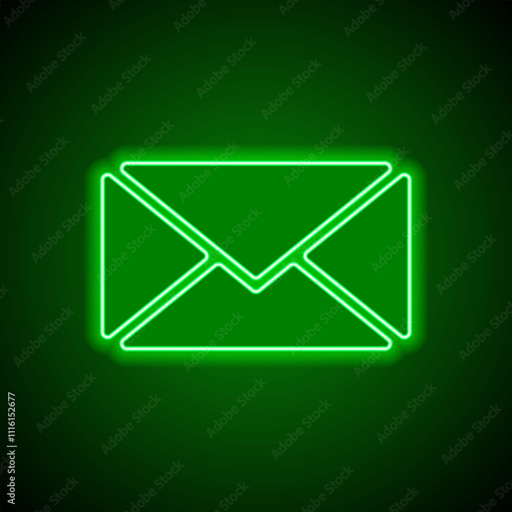 Poster message envelope simple icon vector. flat design. green neon on black background with green light
