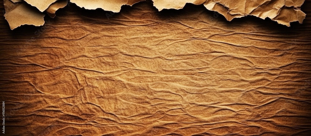 Fototapete textured aged paper on rustic brown wood surface with natural patterns and creases for use in backgr