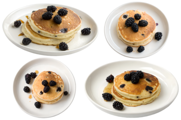 A set of blueberry pancakes on a transparent background. National Blueberry Pancake Day concept