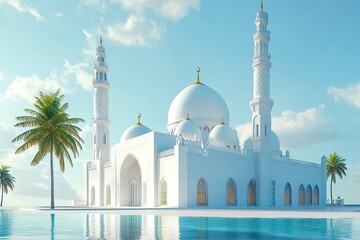 Naklejka premium 3d illustration of mosque and palm tree 