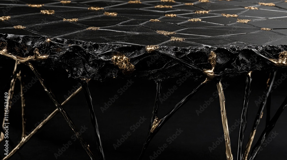 Poster designer table detail showcasing intricate craftsmanship and unique material textures in a modern ae