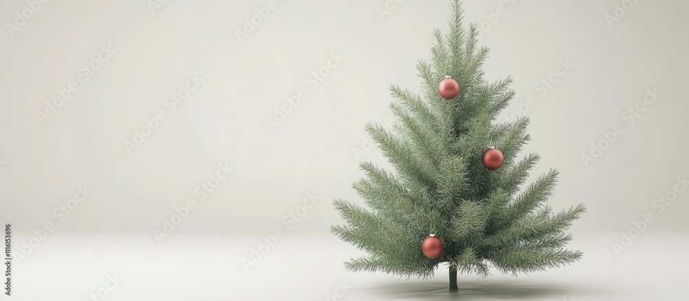 Poster Festive Christmas tree with red ornaments creating a warm and inviting holiday atmosphere in a minimalist setting