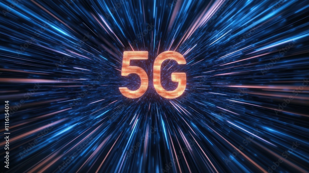 Leinwandbilder 5g technology abstract motion blur background with glowing lights and fast speed connection concept 