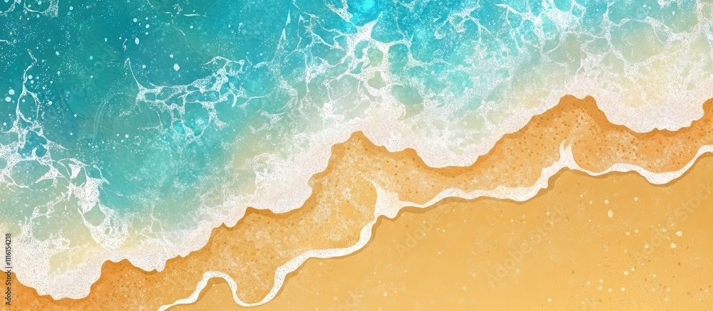 Aufkleber Serene beach and ocean background with textured sand and waves featuring ample space for text and creative design elements.