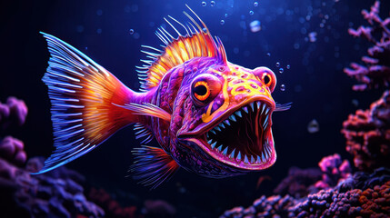 Fototapeta premium angler fish nature Vibrant anglerfish swimming in coral reef