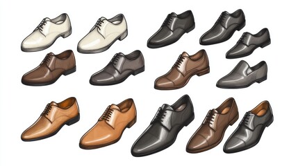 Variety of stylish shoes in different colors and designs arranged on a white background showcasing comfortable footwear options.