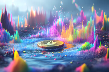 Vibrant cryptocurrency visualization digital realm data art abstract environment colorful viewpoint blockchain concept