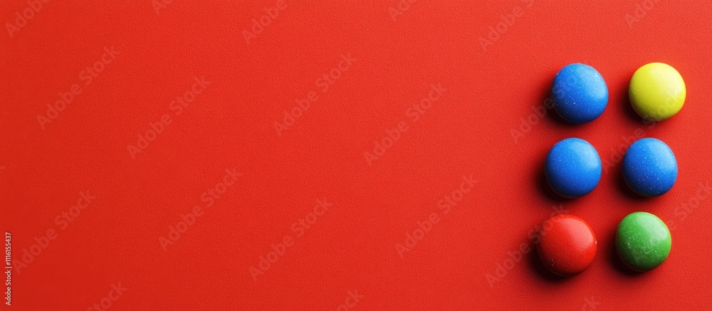 Poster colorful candy arrangement on vibrant red backdrop creating a cheerful and festive visual for advert