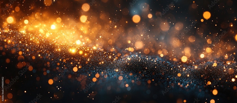 Poster golden bokeh lights shimmering against a dark backdrop creating a festive atmosphere for celebration