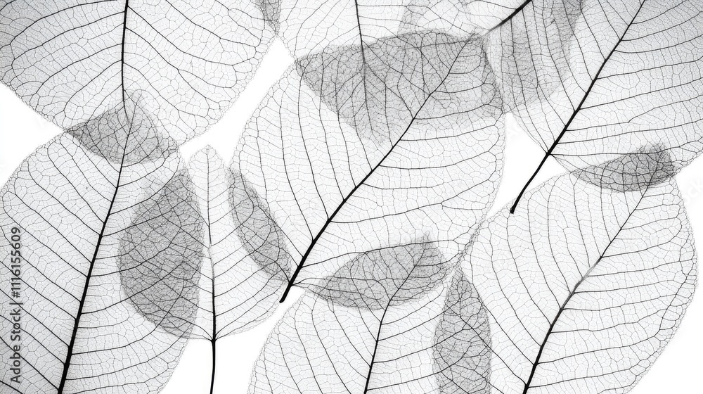Poster Delicate skeleton leaves texture showcasing intricate cell patterns ideal for autumn-themed designs or creative projects with a natural touch