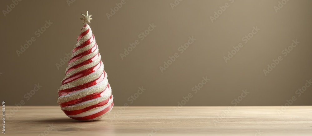Poster candy cane shaped christmas tree on a wooden table with neutral background and ample copy space for 