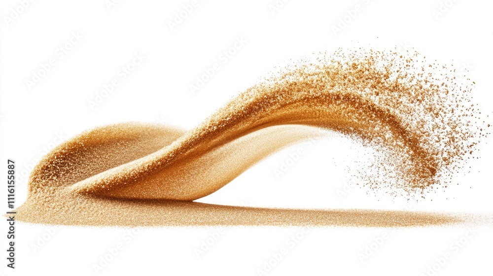 Poster golden sand wave explosion abstract motion freeze isolated on white background high-speed shutter ca