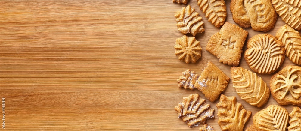 Aufkleber homemade cookies arranged on a wooden surface overhead view with space for text showcasing delightfu