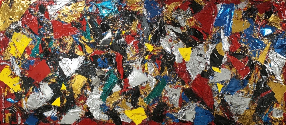 Poster colorful abstract composition of crinkled foil material creating dynamic texture and vibrant visual 