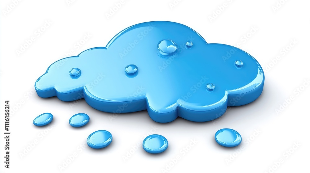 Poster Blue cloud icon with droplets representing cloud technology concepts suitable for demonstration and marketing in tech-related projects.