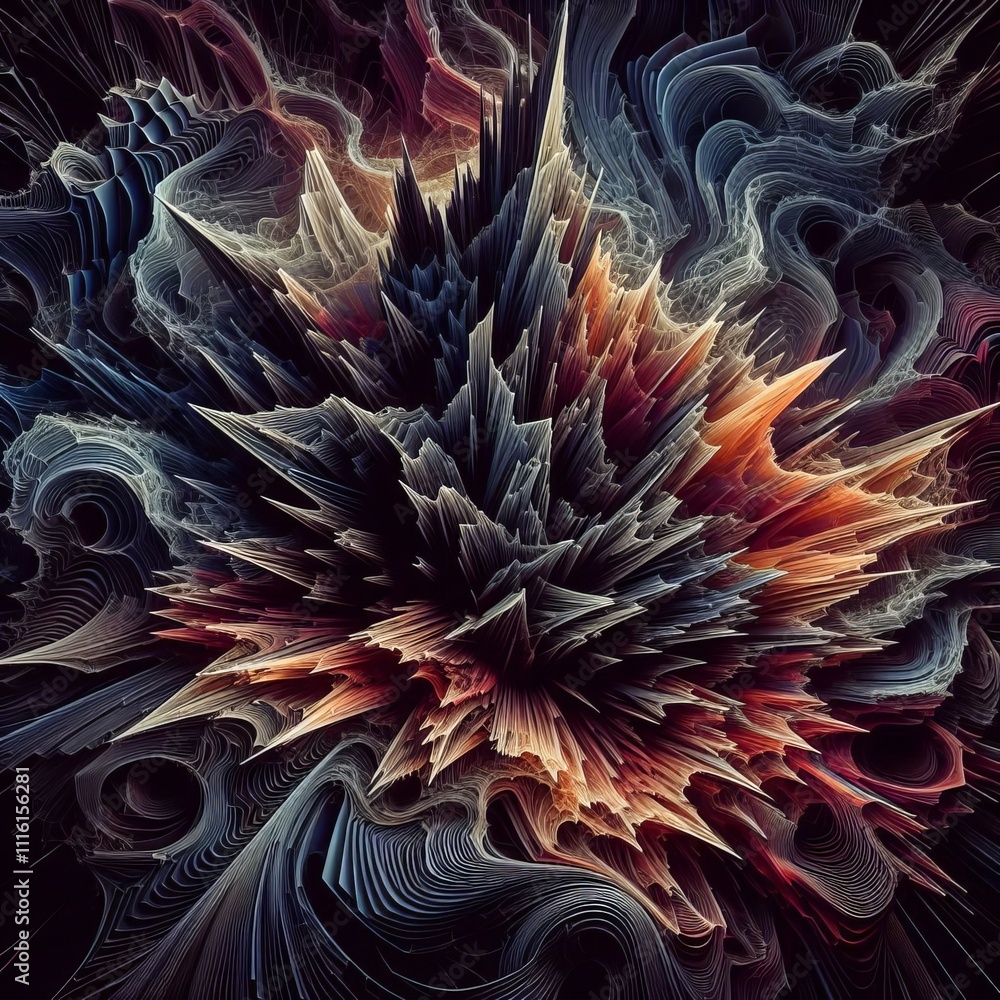 Poster concept jagged lines dark colors shrinking forms chaotic pattern