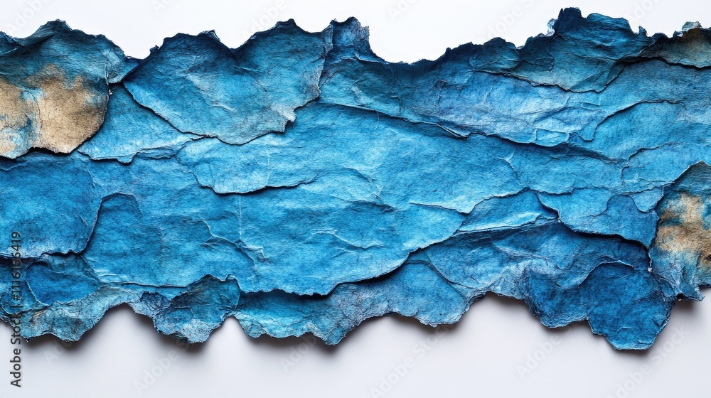 Poster textured blue paper background with rough edges isolated on a clean white surface ideal for artistic