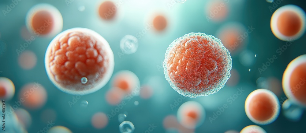 Fototapete abstract colorful bokeh background with defocused circular shapes representing cells or microorganis