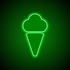 Ice cream simple icon vector. Flat design. Green neon on black background with green light