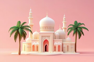 3d illustration of mosque and palm tree 
