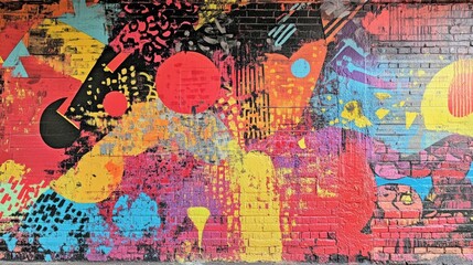 Obraz premium Vibrant abstract mural symbolizing struggle and resilience through bold colors and dynamic patterns on a textured wall