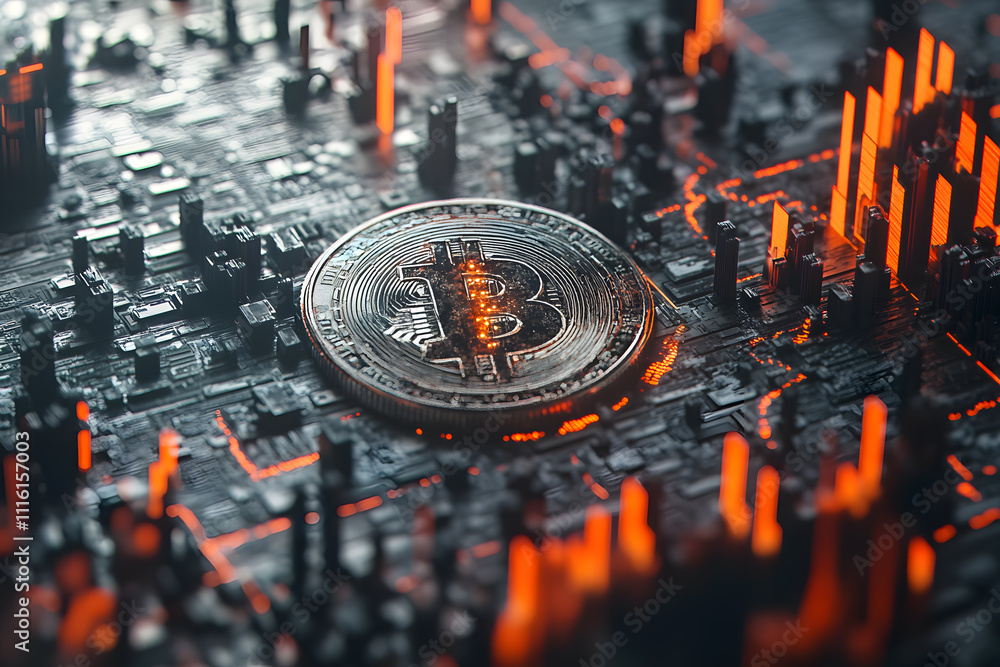 Poster exploring cryptocurrency trends bitcoin's rise in digital finance virtual environment data visualiza