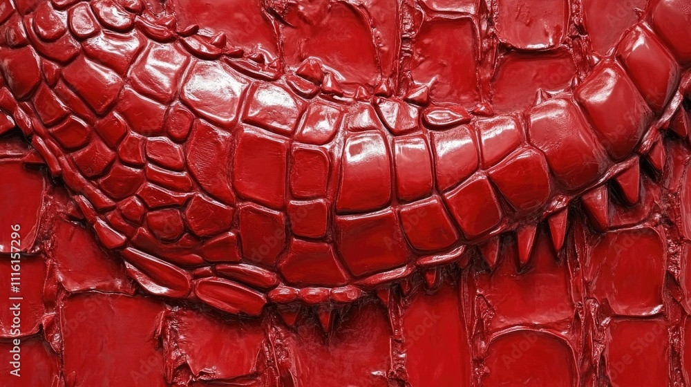 Aufkleber closeup view of textured red leather surface with crocodile pattern and glossy finish perfect for fa