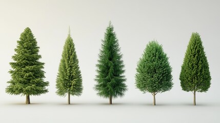 Fototapeta premium Diverse Selection of Evergreen Trees in Various Shapes and Sizes for Nature and Landscape Design Concepts