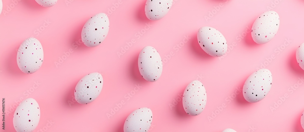 Poster easter eggs arranged in a patterned layout on a soft pink background for a minimalistic spring celeb