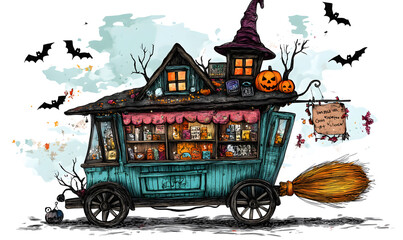 Colorful Pop Art and Whimsical Doodle 2D Halloween Illustrations, Featuring Playful Characters, Spooky Scenes, and Fun Elements with Space for Text.