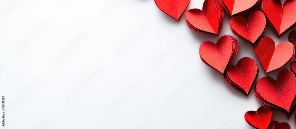 Aufkleber closeup of vibrant red paper hearts arranged on a light background creating a romantic and heartfelt