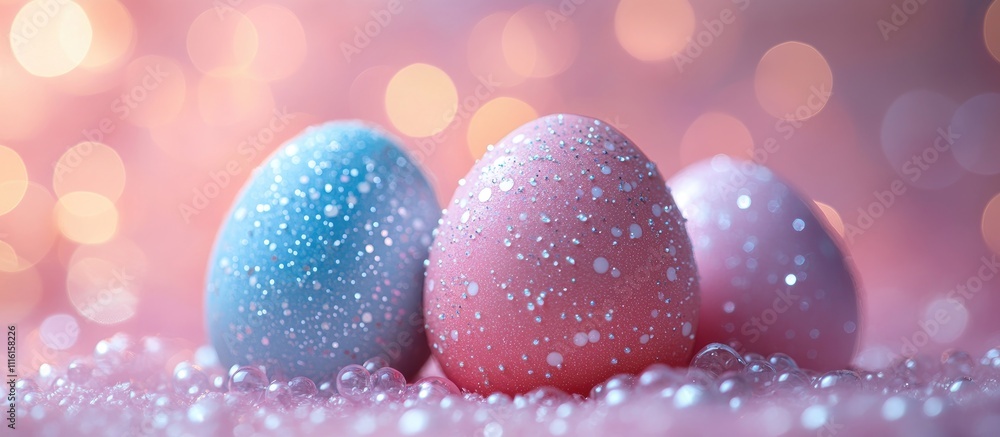 Aufkleber pastel easter eggs with delicate bokeh background creating a whimsical and festive spring atmosphere