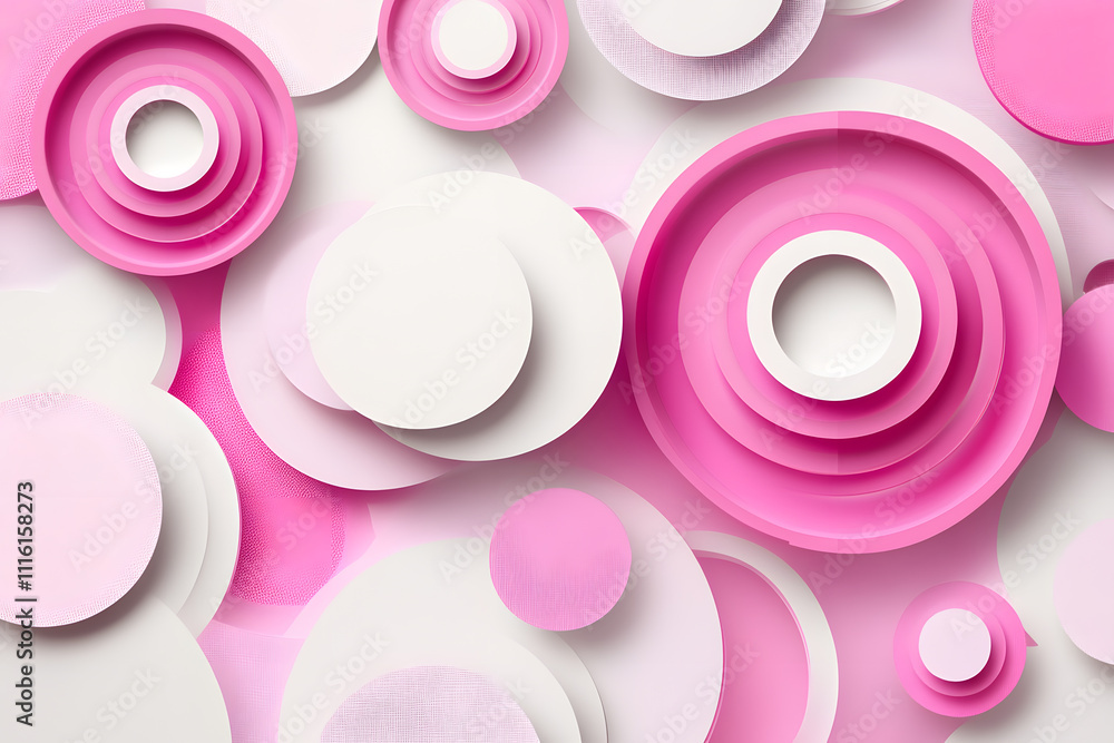 Poster dynamic pink and white circular patterns abstract art digital design modern aesthetic close-up view 
