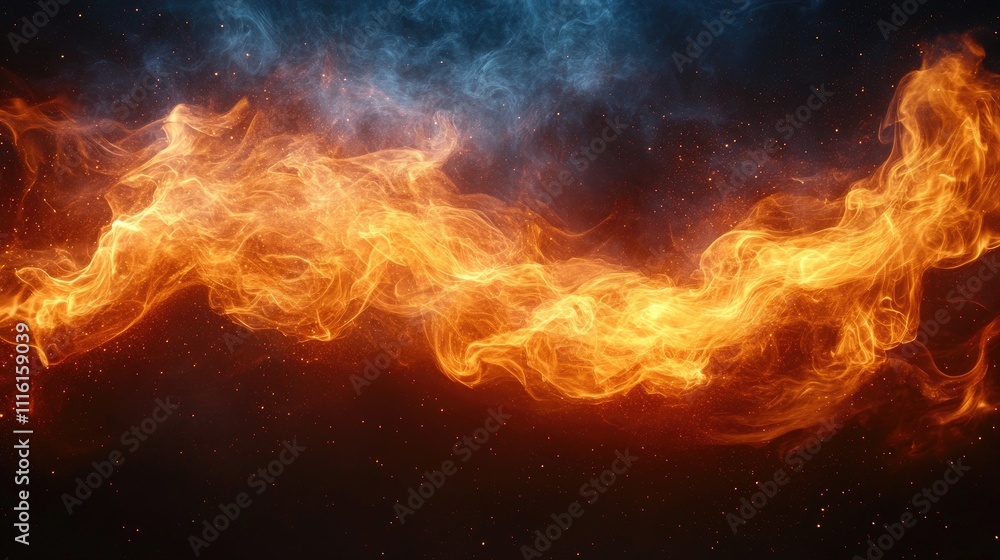 Poster Vibrant abstract flames swirling in motion against a dark background creating a dynamic visual effect for creative projects