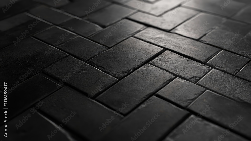 Poster gray stone tile texture with a herringbone pattern suitable for 3d modeling and background design in