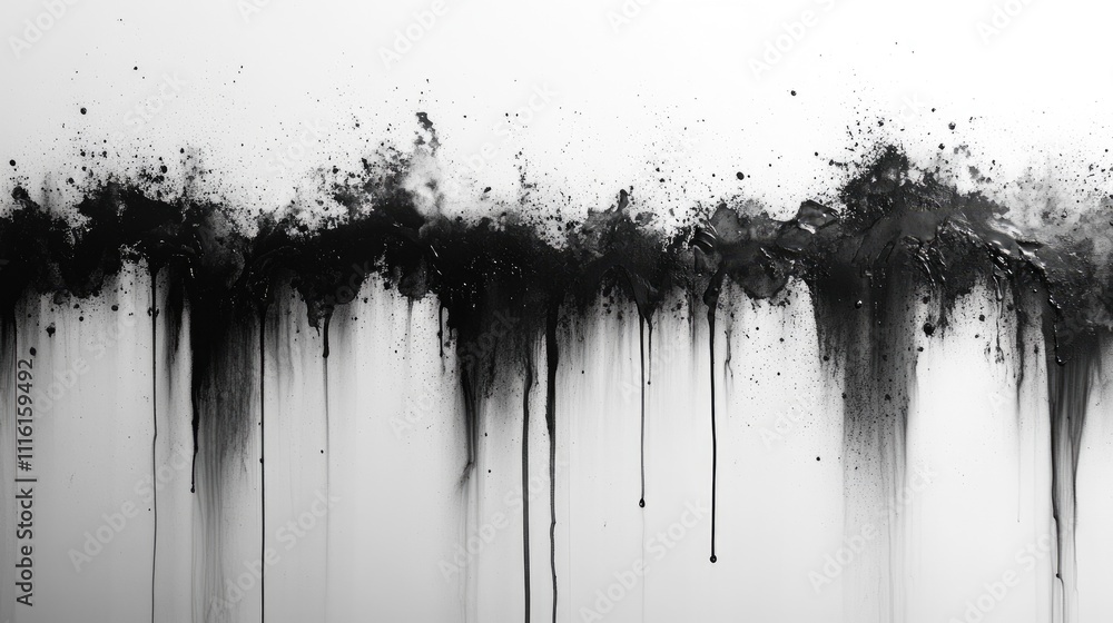 Poster abstract ink stains with dripping effects on a clean white background for artistic design and creati