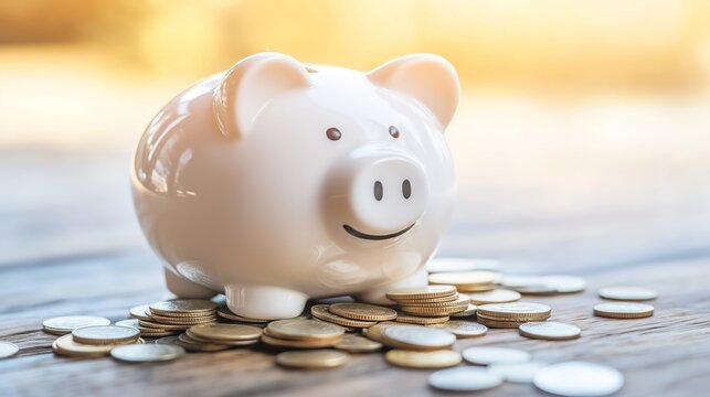 Broken piggy bank with coins scattered around, symbolizing financial struggle and the need for careful budgeting and saving.