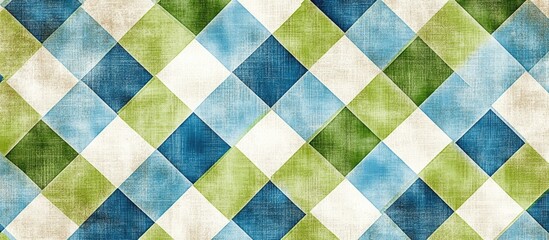 Fototapeta premium Checkered background texture in blue, green, and white hues ideal for creative design projects and digital artwork applications