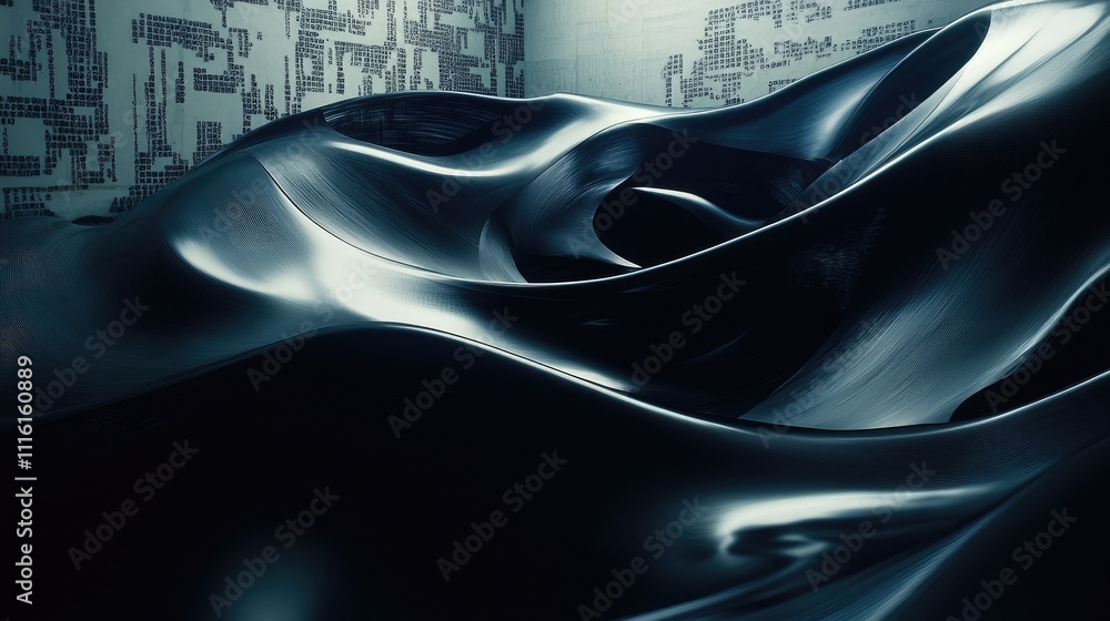 Fototapete abstract metallic texture with flowing curves and reflections in a modern industrial setting showcas