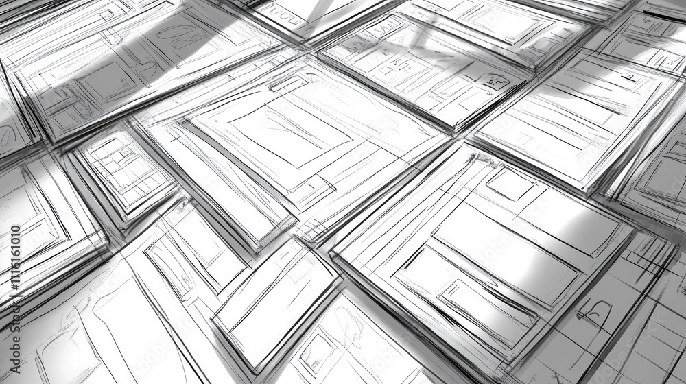 Poster Sketching wireframes for mobile application design showcasing user experience concepts in a professional layout development environment