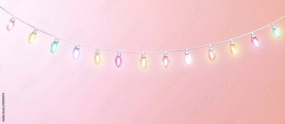 Poster colorful christmas lights string arranged on soft pastel backdrop with clipping path for festive sea