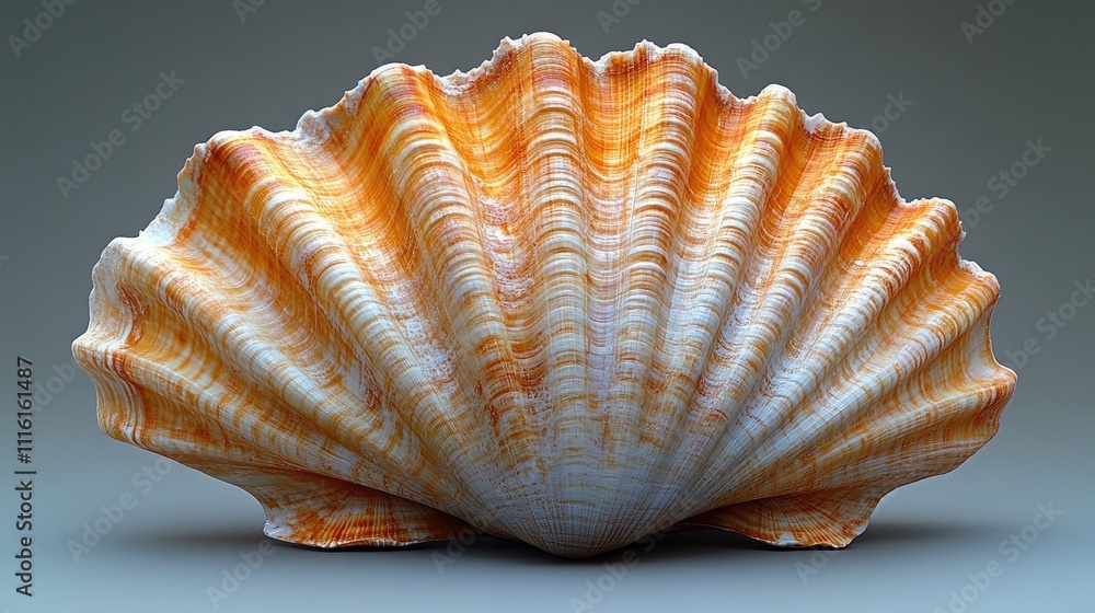 Poster detailed close-up of a vibrant cockleshell showcasing intricate textures and colors against a soft n