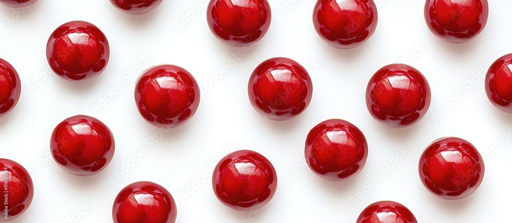 Aufkleber Red glossy balls arranged in a seamless pattern on a white background for use in design and decorative projects.