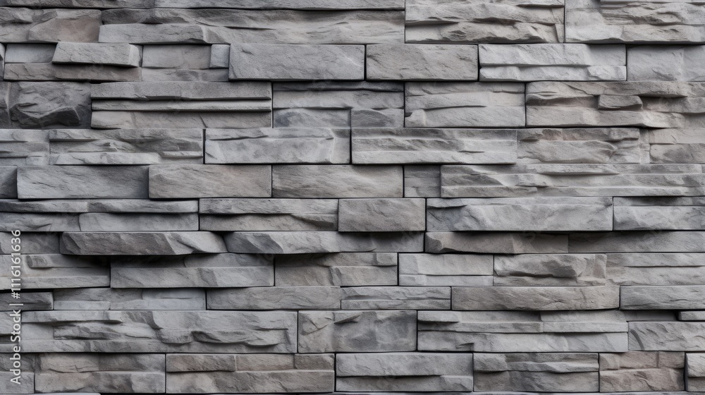 Poster close up of a textured stacked gray brick wall suitable for backgrounds and architectural design con