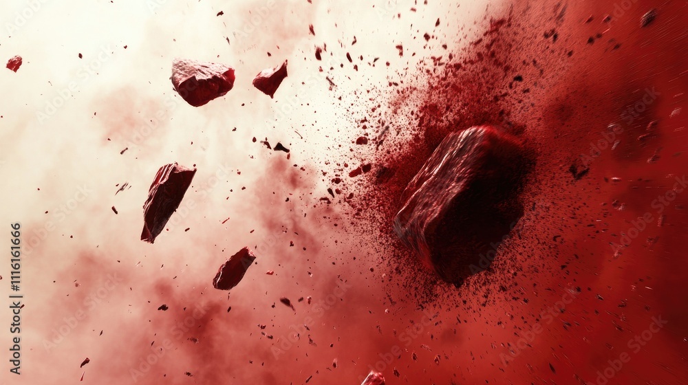 Leinwandbilder abstract red explosion with dynamic particles creating a striking visual impact against a soft backg