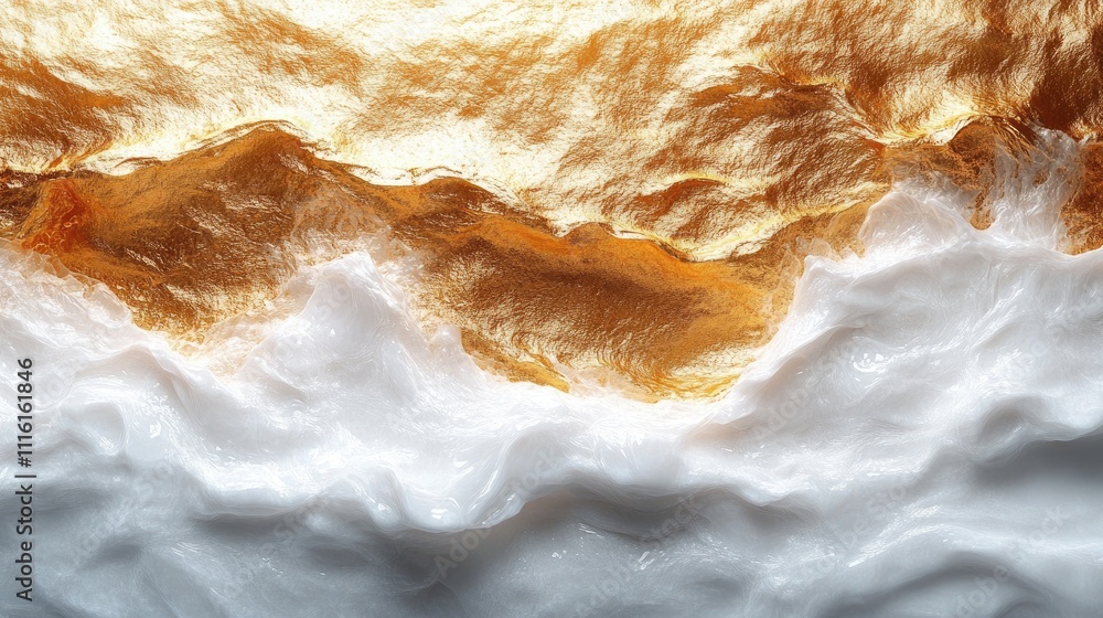 Poster Golden ripple texture with white surface in high resolution showcasing intricate details and depth of field for artistic or commercial use.