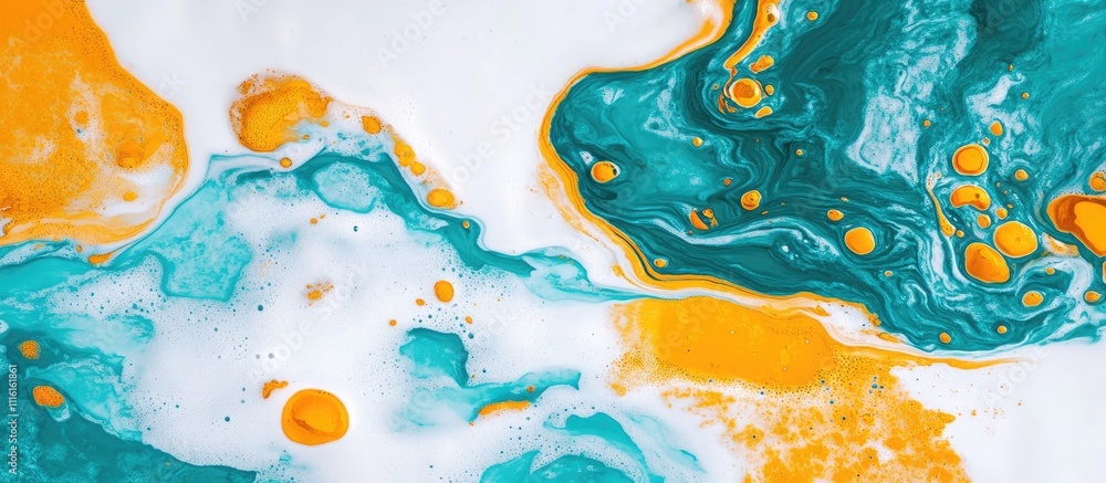 Aufkleber Vibrant abstract ocean wave pattern in turquoise and orange with white foam creating a dynamic natural background for travel and design concepts