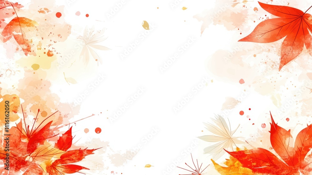 Poster autumn leaves border on white background natural seasonal design for mockup templates with ample spa